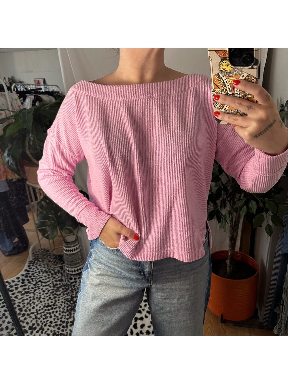 Daily Practice by Anthropologie Big Sky Boatneck Pullover Pink Size Small